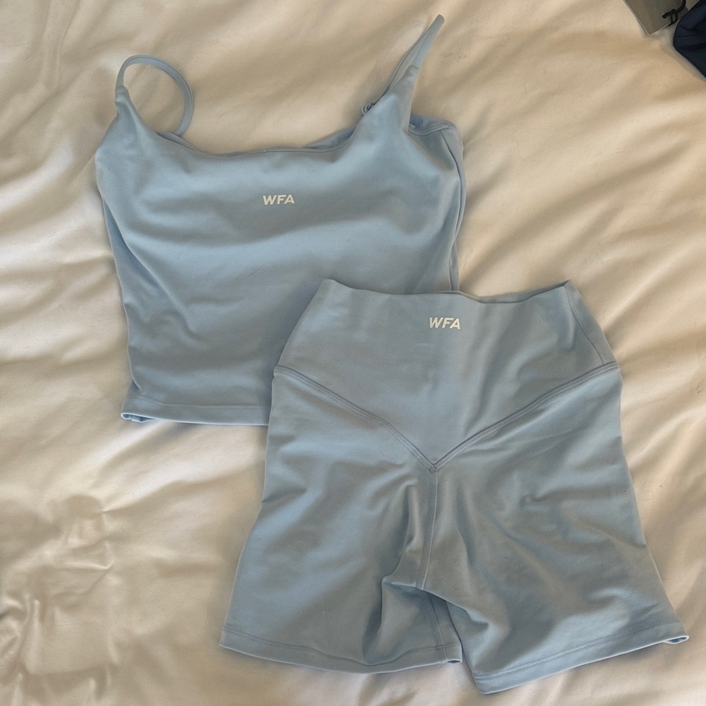White Fox Boutique Light Blue WFA Crop Tank & High-Waist Shorts Set